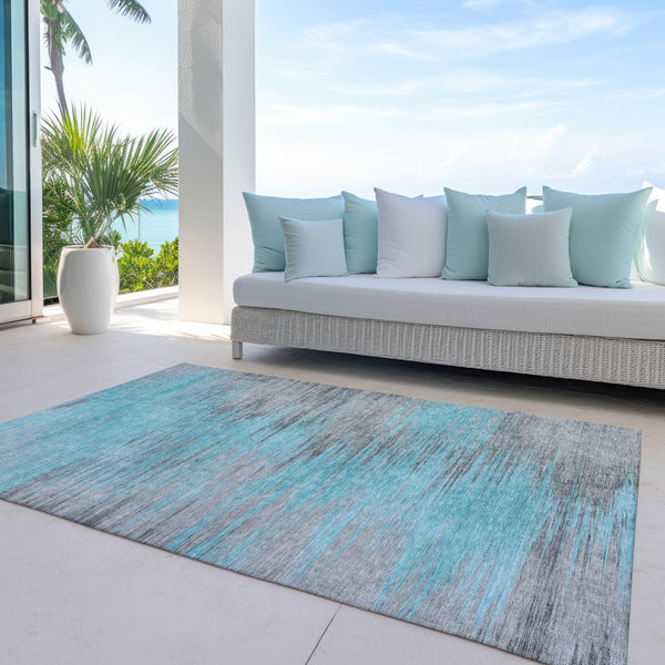 Homeroots 3' Denim Blue Abstract Washable Indoor Outdoor Area Rug - Stylish, Durable, And Easy To Maintain 8' X 10' Polyester 587185