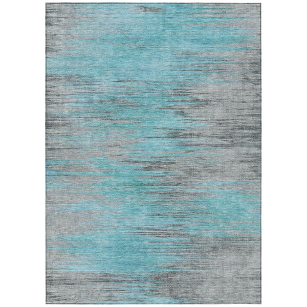 HomeRoots 9' Striking Teal Blue and Charcoal Abstract Washable Area Rug for Indoor and Outdoor Spaces 9' X 12' 587186