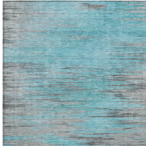 Homeroots 3' Denim Blue Abstract Washable Indoor Outdoor Area Rug - Stylish, Durable, And Easy To Maintain 9' X 12' Polyester 587186