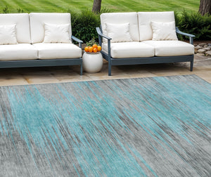 Homeroots 3' Denim Blue Abstract Washable Indoor Outdoor Area Rug - Stylish, Durable, And Easy To Maintain 10' X 14' Polyester 587187