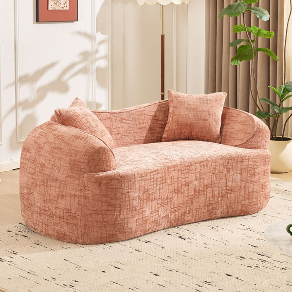 English Elm Pink Curved Two-Person Chenille Sofa with Armrests & 2 Pillows — Compact, Spring-Foam Support W3612P350755