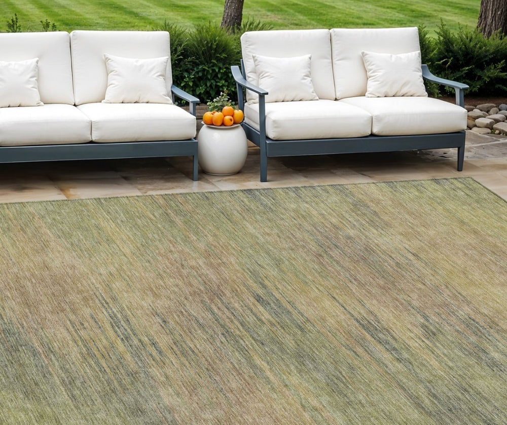 HomeRoots 5' Washable Abstract Indoor Outdoor Area Rug in Artichoke Green and Gold - Durable, Stylish Addition 10' X 14' 587193