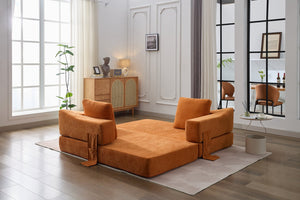English Elm Modern Minimalist Sofa Fold-Out Convertible Floor Couch Bed with Removable Backrest Chenille Orange, Modular Comfort and Side Pockets W1829P186302