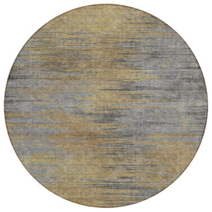 HomeRoots 5' Abstract Area Rug in Brown, Gold & Taupe - Durable, Washable Design for Indoor & Outdoor Spaces 8' Round 587202