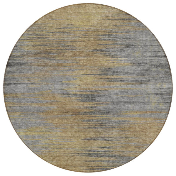 HomeRoots 5' Abstract Area Rug in Brown, Gold & Taupe - Durable, Washable Design for Indoor & Outdoor Spaces 8' Round 587202
