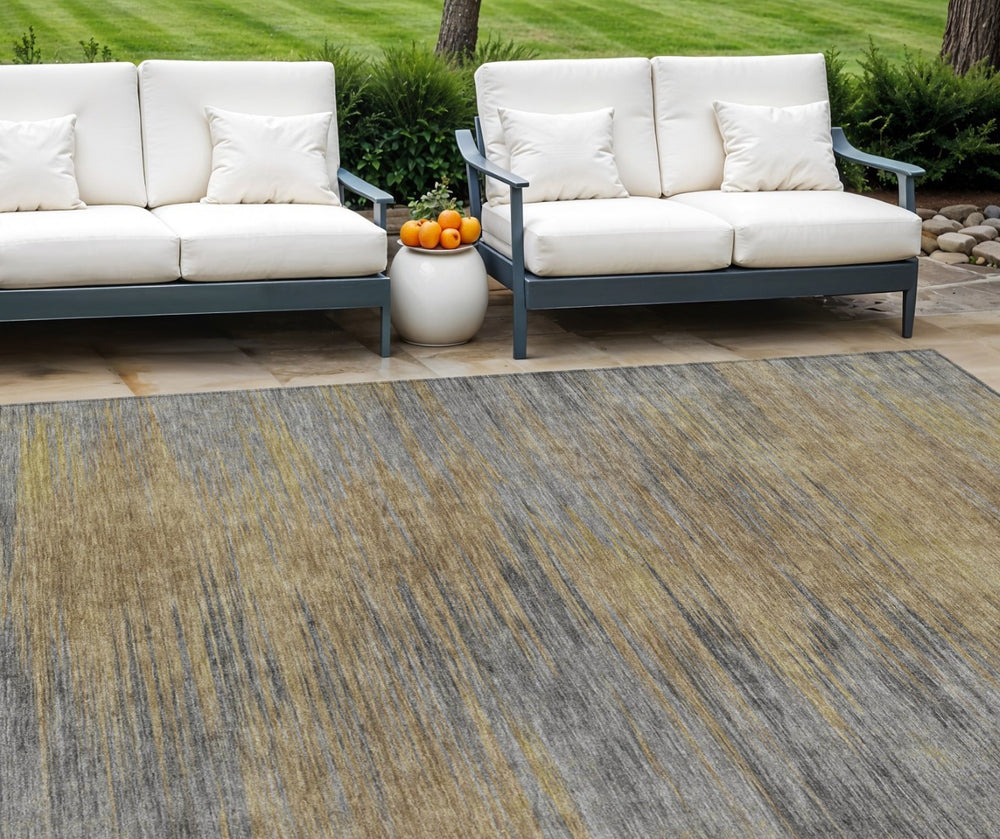 HomeRoots 9' Washable Indoor Outdoor Area Rug in Brown Gold and Taupe - Contemporary Abstract Design for Versatile Use 9' X 12' 587204