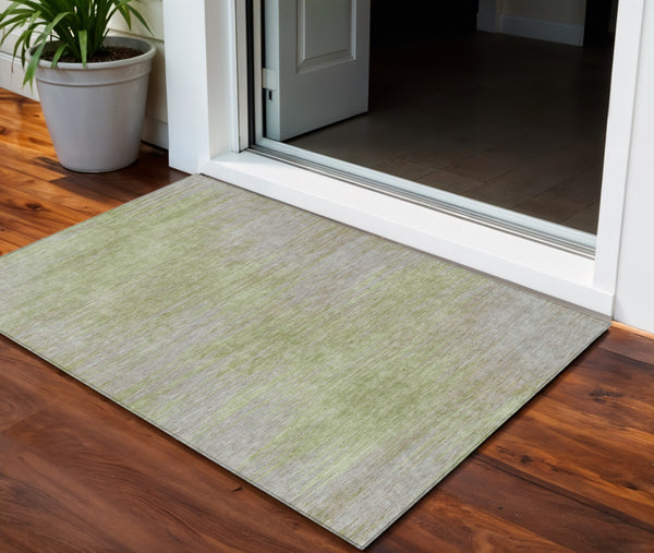 Homeroots 3' Artichoke Green Fern Abstract Washable Rug For Indoor Outdoor Spaces - Durable & Stylish Design 3' X 5' Polyester 587224