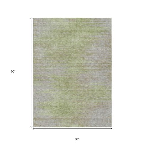 Homeroots 3' Artichoke Green Fern Abstract Washable Rug For Indoor Outdoor Spaces - Durable & Stylish Design 5' X 8' Polyester 587225