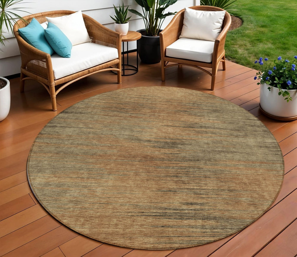 HomeRoots 5' Terra Cotta Brown and Copper Abstract Area Rug – Stylish, Washable for Indoor and Outdoor Use 8' Round 587232