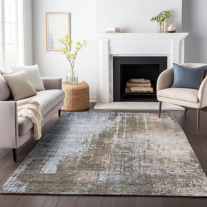 Homeroots 3' Stylish Brown Taupe And Navy Blue Abstract Washable Indoor Outdoor Area Rug For Versatile Spaces 3' X 5' Polyester 587236