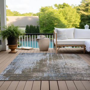 Homeroots 3' Stylish Brown Taupe And Navy Blue Abstract Washable Indoor Outdoor Area Rug For Versatile Spaces 3' X 5' Polyester 587236