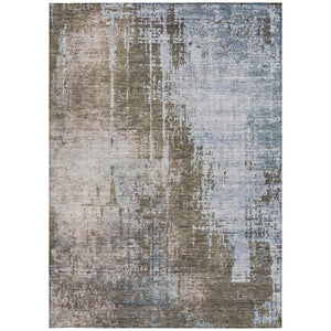 Homeroots 3' Stylish Brown Taupe And Navy Blue Abstract Washable Indoor Outdoor Area Rug For Versatile Spaces 5' X 8' Polyester 587237