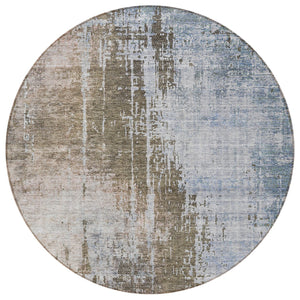 Homeroots 3' Stylish Brown Taupe And Navy Blue Abstract Washable Indoor Outdoor Area Rug For Versatile Spaces 8' Round Polyester 587238