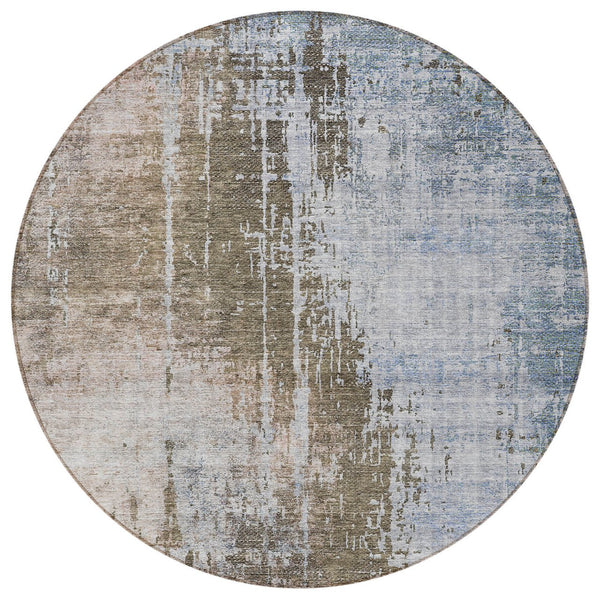 Homeroots 3' Stylish Brown Taupe And Navy Blue Abstract Washable Indoor Outdoor Area Rug For Versatile Spaces 8' Round Polyester 587238