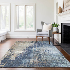 Homeroots 3' Stylish Brown Taupe And Navy Blue Abstract Washable Indoor Outdoor Area Rug For Versatile Spaces 3' X 5' Polyester 587242