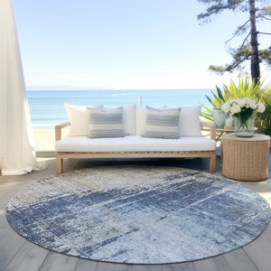 Homeroots 3' Stylish Brown Taupe And Navy Blue Abstract Washable Indoor Outdoor Area Rug For Versatile Spaces 8' Round Polyester 587244