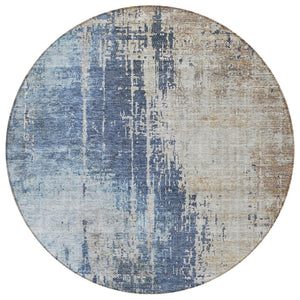 Homeroots 3' Stylish Brown Taupe And Navy Blue Abstract Washable Indoor Outdoor Area Rug For Versatile Spaces 8' Round Polyester 587244