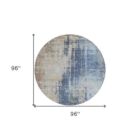 Homeroots 3' Stylish Brown Taupe And Navy Blue Abstract Washable Indoor Outdoor Area Rug For Versatile Spaces 8' Round Polyester 587244