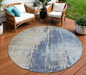 Homeroots 3' Stylish Brown Taupe And Navy Blue Abstract Washable Indoor Outdoor Area Rug For Versatile Spaces 8' Round Polyester 587244