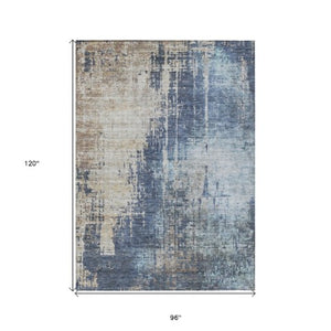 Homeroots 3' Stylish Brown Taupe And Navy Blue Abstract Washable Indoor Outdoor Area Rug For Versatile Spaces 8' X 10' Polyester 587245