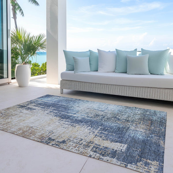 Homeroots 3' Stylish Brown Taupe And Navy Blue Abstract Washable Indoor Outdoor Area Rug For Versatile Spaces 8' X 10' Polyester 587245