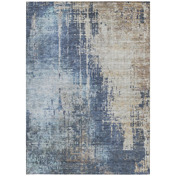 Homeroots 3' Stylish Brown Taupe And Navy Blue Abstract Washable Indoor Outdoor Area Rug For Versatile Spaces 8' X 10' Polyester 587245