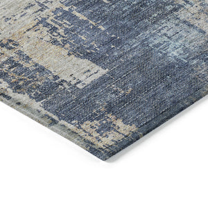 Homeroots 3' Stylish Brown Taupe And Navy Blue Abstract Washable Indoor Outdoor Area Rug For Versatile Spaces 9' X 12' Polyester 587246