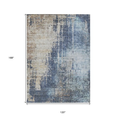 Homeroots 3' Stylish Brown Taupe And Navy Blue Abstract Washable Indoor Outdoor Area Rug For Versatile Spaces 10' X 14' Polyester 587247