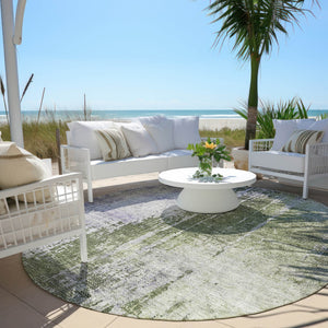 Homeroots 3' Stylish Brown Taupe And Navy Blue Abstract Washable Indoor Outdoor Area Rug For Versatile Spaces 8' Round Polyester 587250