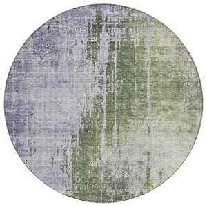 HomeRoots 5' Abstract Olive Green and Purple Area Rug - Washable, Durable Design for Indoor and Outdoor Use 8' Round 587250