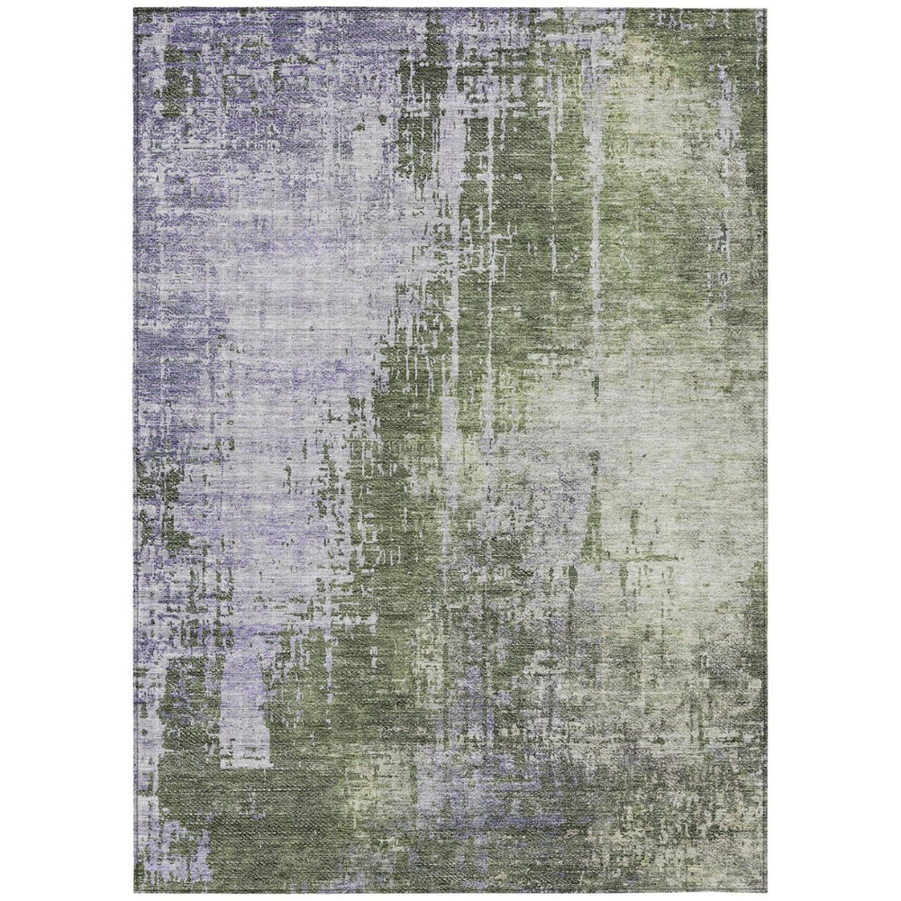 HomeRoots 5' Abstract Olive Green and Purple Area Rug - Washable, Durable Design for Indoor and Outdoor Use 8' X 10' 587251