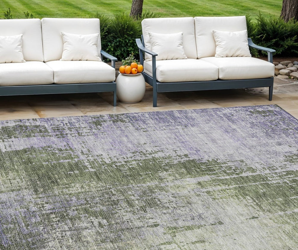 HomeRoots 9' Olive Green and Purple Abstract Area Rug - Stylish, Durable, Washable for Indoor and Outdoor Use 9' X 12' 587252