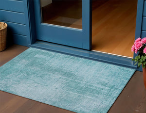 Homeroots 3' Aqua Teal Blue And Gray Abstract Washable Rug For Stylish Indoor And Outdoor Spaces, Durable Design 3' X 5' Polyester 587254
