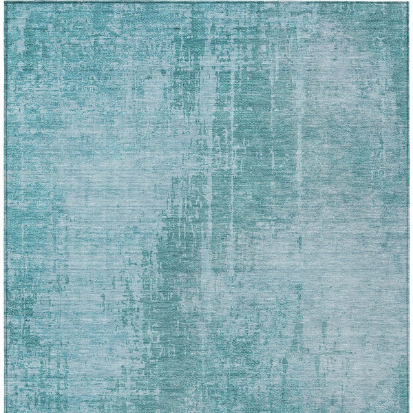 Homeroots 3' Aqua Teal Blue And Gray Abstract Washable Rug For Stylish Indoor And Outdoor Spaces, Durable Design 3' X 5' Polyester 587254