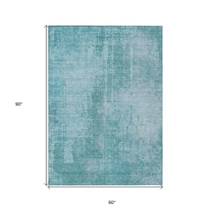 Homeroots 3' Aqua Teal Blue And Gray Abstract Washable Rug For Stylish Indoor And Outdoor Spaces, Durable Design 5' X 8' Polyester 587255