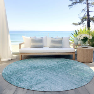 Homeroots 3' Aqua Teal Blue And Gray Abstract Washable Rug For Stylish Indoor And Outdoor Spaces, Durable Design 8' Round Polyester 587256