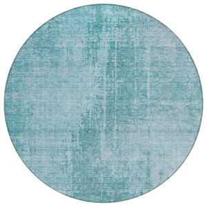 Homeroots 3' Aqua Teal Blue And Gray Abstract Washable Rug For Stylish Indoor And Outdoor Spaces, Durable Design 8' Round Polyester 587256