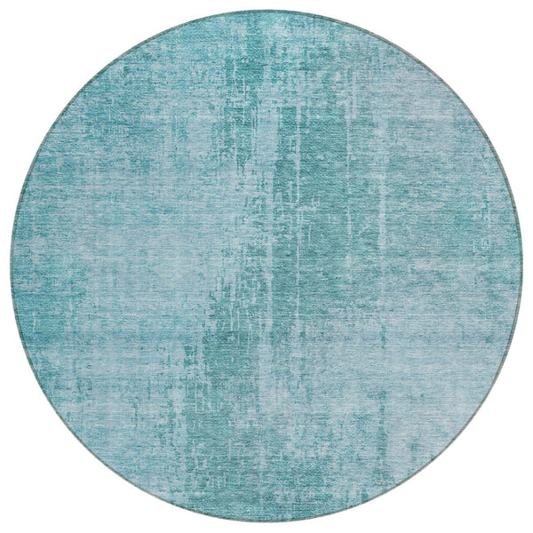 Homeroots 3' Aqua Teal Blue And Gray Abstract Washable Rug For Stylish Indoor And Outdoor Spaces, Durable Design 8' Round Polyester 587256