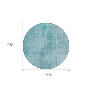 Homeroots 3' Aqua Teal Blue And Gray Abstract Washable Rug For Stylish Indoor And Outdoor Spaces, Durable Design 8' Round Polyester 587256