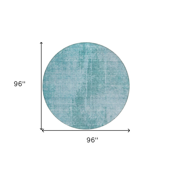 Homeroots 3' Aqua Teal Blue And Gray Abstract Washable Rug For Stylish Indoor And Outdoor Spaces, Durable Design 8' Round Polyester 587256