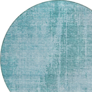 Homeroots 3' Aqua Teal Blue And Gray Abstract Washable Rug For Stylish Indoor And Outdoor Spaces, Durable Design 8' Round Polyester 587256