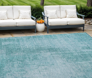 HomeRoots 5' Abstract Aqua Teal Blue and Gray Washable Area Rug for Stylish Indoor or Outdoor Spaces 8' X 10' 587257