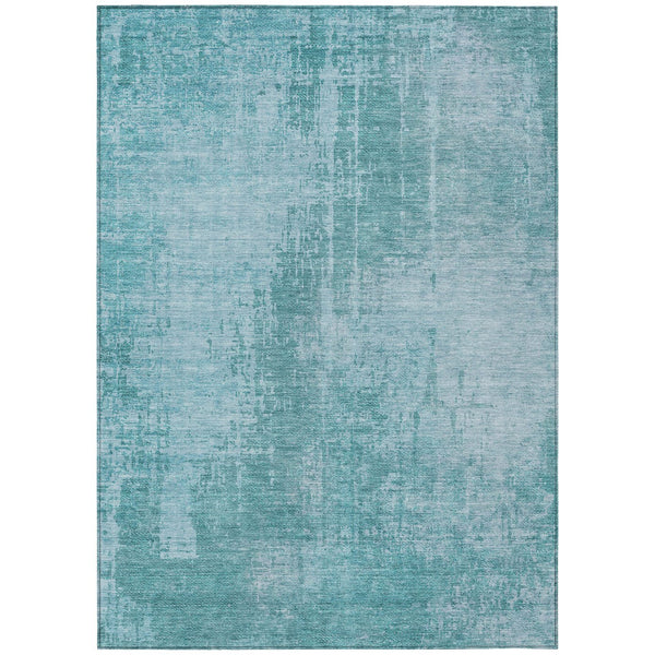 Homeroots 3' Aqua Teal Blue And Gray Abstract Washable Rug For Stylish Indoor And Outdoor Spaces, Durable Design 8' X 10' Polyester 587257