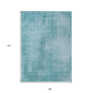 Homeroots 3' Aqua Teal Blue And Gray Abstract Washable Rug For Stylish Indoor And Outdoor Spaces, Durable Design 9' X 12' Polyester 587258