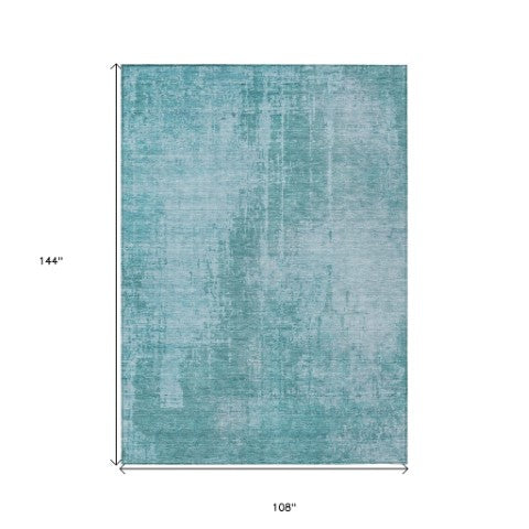 Homeroots 3' Aqua Teal Blue And Gray Abstract Washable Rug For Stylish Indoor And Outdoor Spaces, Durable Design 9' X 12' Polyester 587258