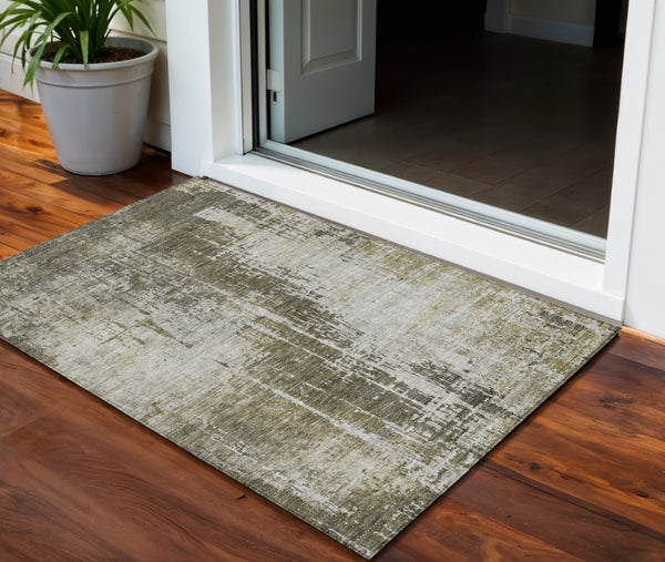 Homeroots 3' Aqua Teal Blue And Gray Abstract Washable Rug For Stylish Indoor And Outdoor Spaces, Durable Design 3' X 5' Polyester 587266