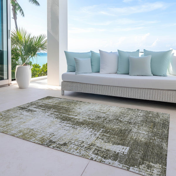 Homeroots 3' Aqua Teal Blue And Gray Abstract Washable Rug For Stylish Indoor And Outdoor Spaces, Durable Design 5' X 8' Polyester 587267