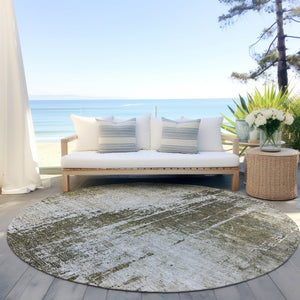 Homeroots 3' Aqua Teal Blue And Gray Abstract Washable Rug For Stylish Indoor And Outdoor Spaces, Durable Design 8' Round Polyester 587268