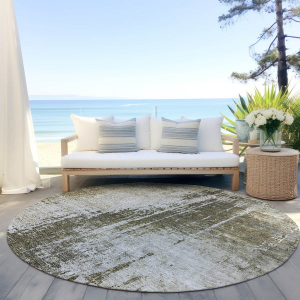 Homeroots 3' Aqua Teal Blue And Gray Abstract Washable Rug For Stylish Indoor And Outdoor Spaces, Durable Design 8' Round Polyester 587268