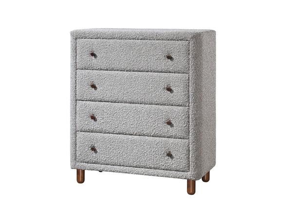 English Elm Grey Boucle 4-Drawer Upholstered Chest with Metal-Glide Drawers and Knop Handles — Durable Stylish Storage Solution for Bedroom and Living Room (38"H x 33"W x 16.5"D) B062P209026
